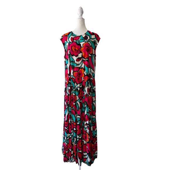 Corey Lynn Calter Floral Maxi Dress M Cap Sleeve Tiered Boho Summer Cottagecore - Picture 1 of 9